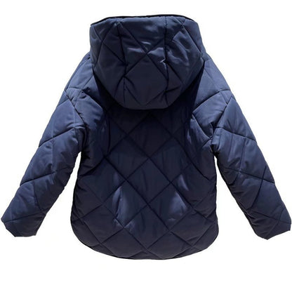 Women Cotton Coat Breasted Loose and Warm Diamond Grid Cotton Jacket