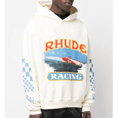 Rhude Hoodie Speedboat Plaid Sleeve Vintage Printed Hooded Sweater Jacket