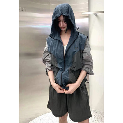 Unisex Sun Protection Shirt Thug Club Locomotive Wind Splicing = Vest Vest Jacket Sunscreen Clothing