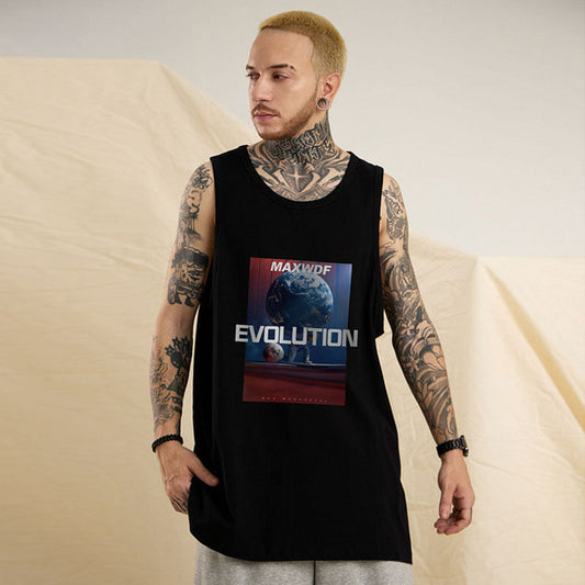 Men Vest Sports Sleeveless T-shirt Men's Summer Oversize Loose Basketball Vest