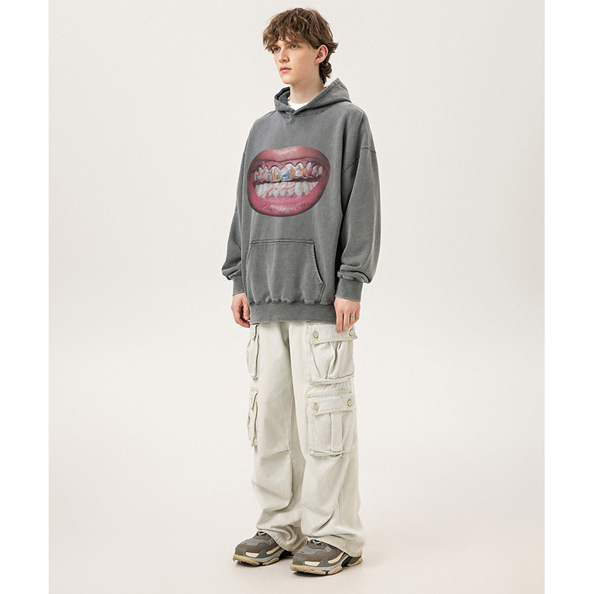Unisex Hoodies Saint Michael Big Mouth Pattern Made Old Hoodie