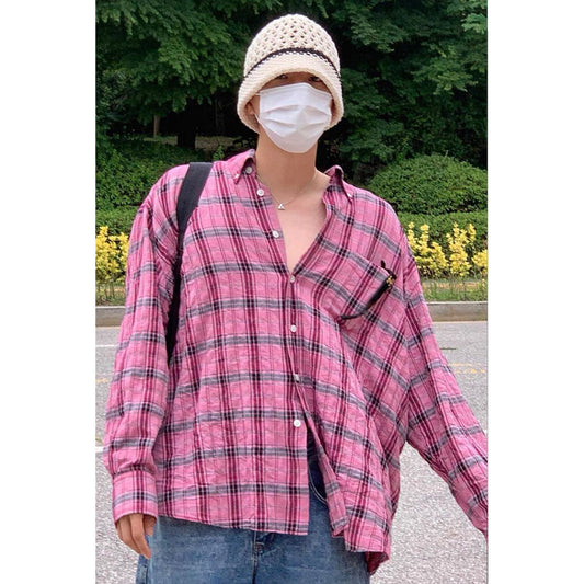Unisex Shirts Our Legacy Pink Checked Loose Shirt