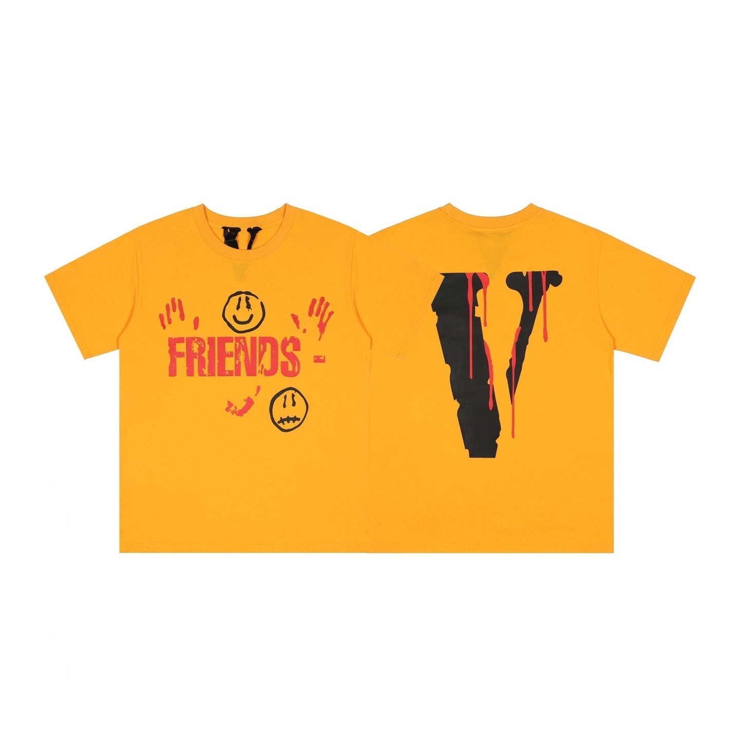 Vlone T Shirts Smiley Face Bleeding V Short Sleeve T-shirt Men and Women High Street Hip Hop Loose Half Sleeve