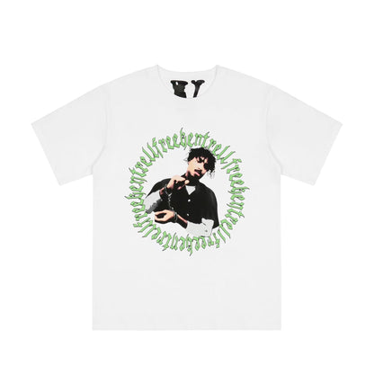 Vlone T Shirts Sanskrit Character Printed Large V Short Sleeve T-shirt Men and Women High Street Loose Half Sleeve