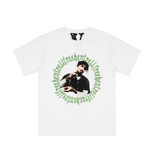 Vlone T Shirts Sanskrit Character Printed Large V Short Sleeve T-shirt Men and Women High Street Loose Half Sleeve