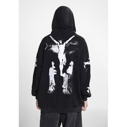 Unisex Hoodies Saint Michael Distressed Loose Hoodie