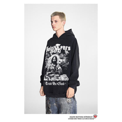 Unisex Hoodies Saint Michael Old Casual Loose Hoodie