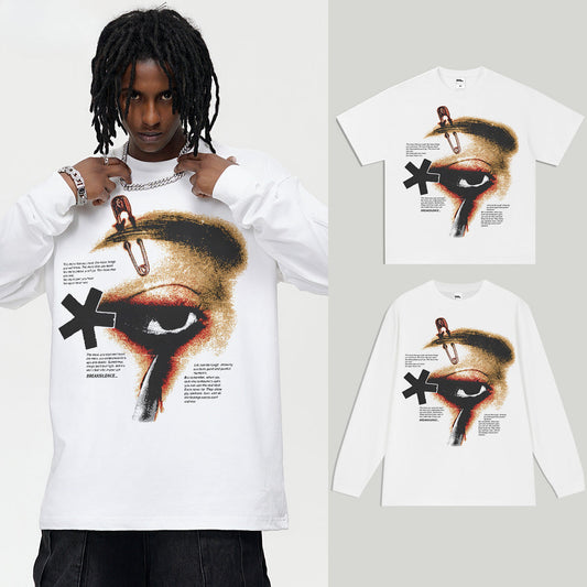Vintage T-shirts TEARS American Street White Short Sleeve T-Shirt Cotton