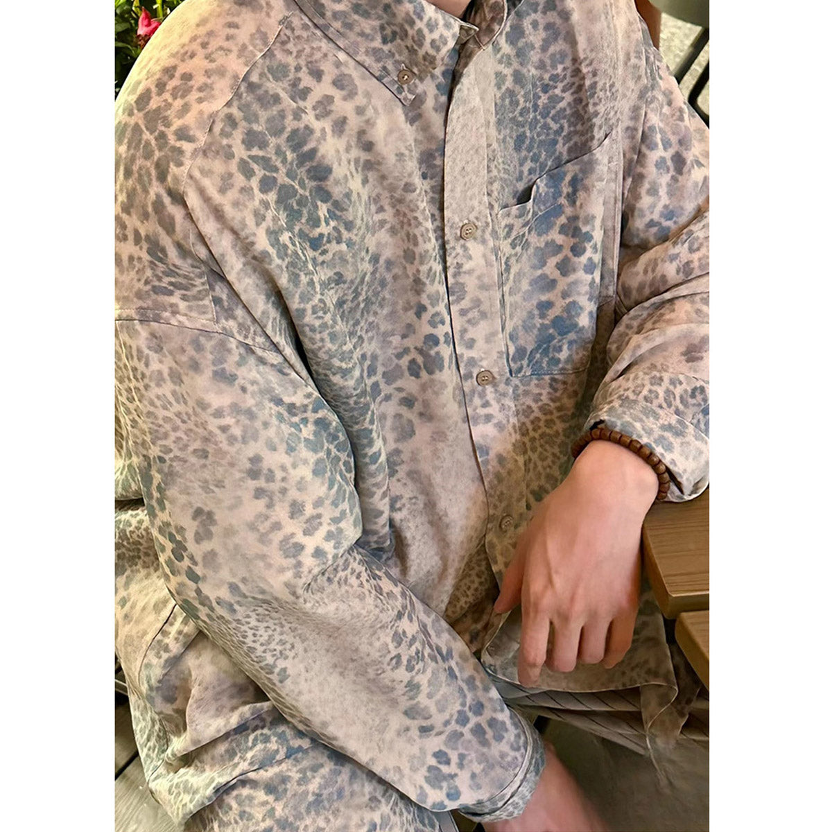 Unisex Sun Protection Shirt Blue Leopard Long-sleeved Jacket