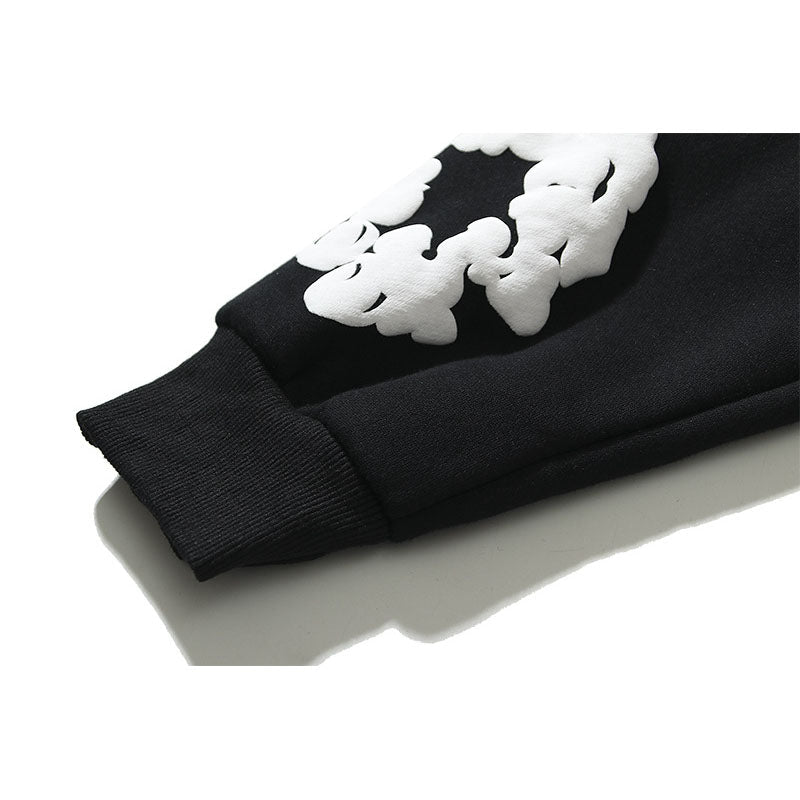 Kanye West Denim Tears Sunday Service Hoodie Autumn Winter Retro Three-Dimensional Foam Flower Print Embroidered Hoodie