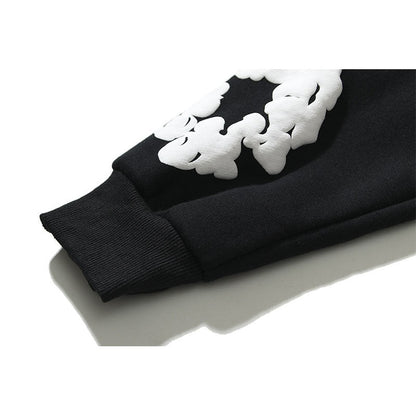 Kanye West Denim Tears Sunday Service Hoodie Autumn Winter Retro Three-Dimensional Foam Flower Print Embroidered Hoodie