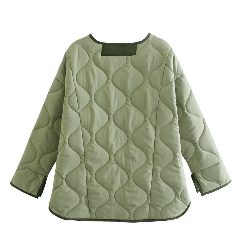 Women Cotton Coat Fashion Diamond Lattice Loose