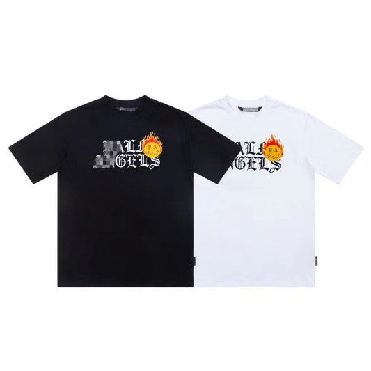 Palm Angle T Shirts Flame Smiling Face Couple Loose