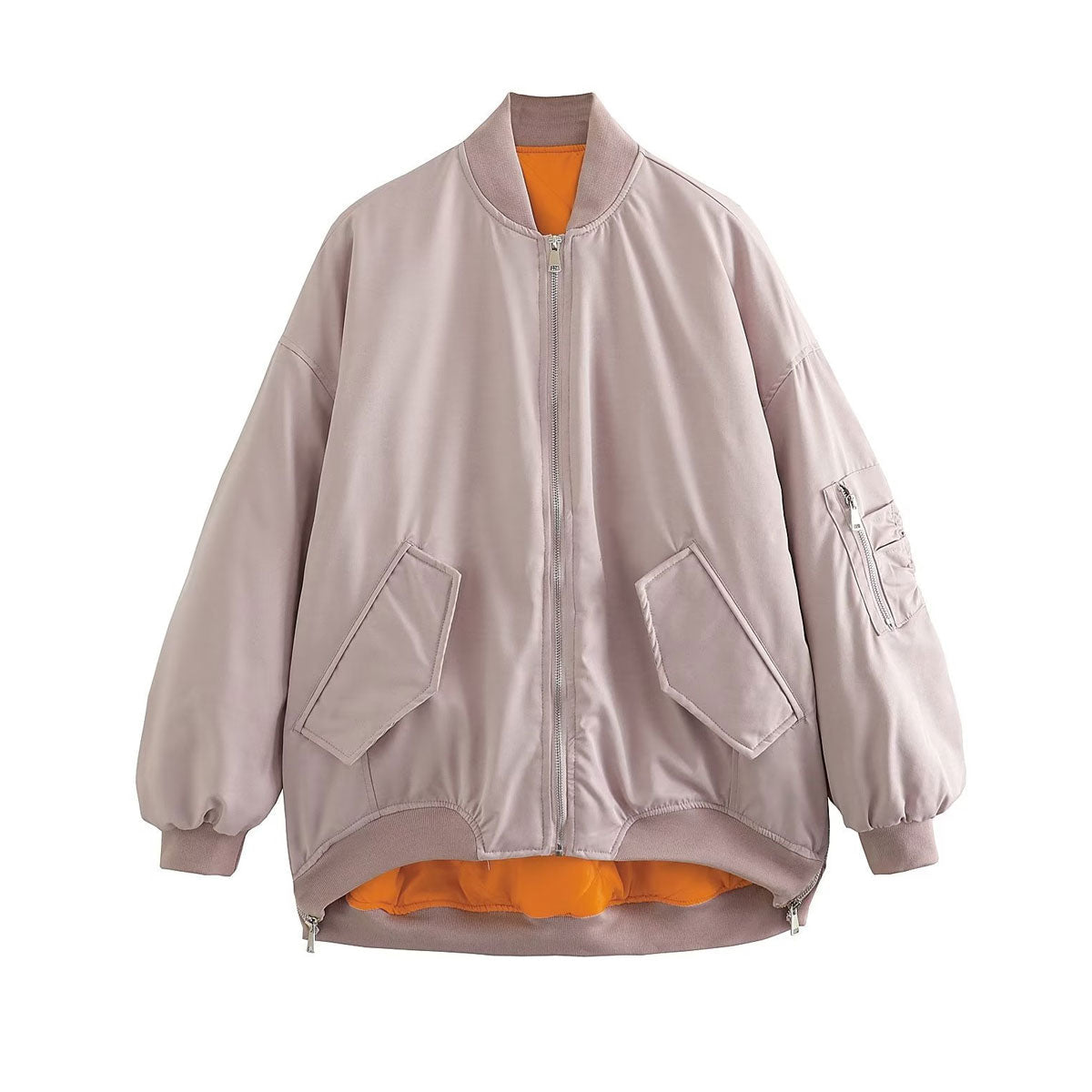 Women Cotton Coat Stand Collar Zipper Jacket Loose