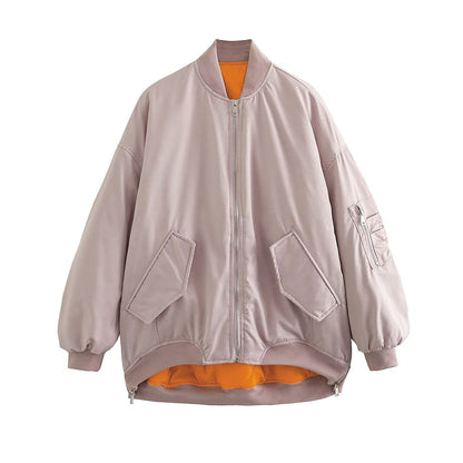 Women Cotton Coat Stand Collar Zipper Jacket Loose