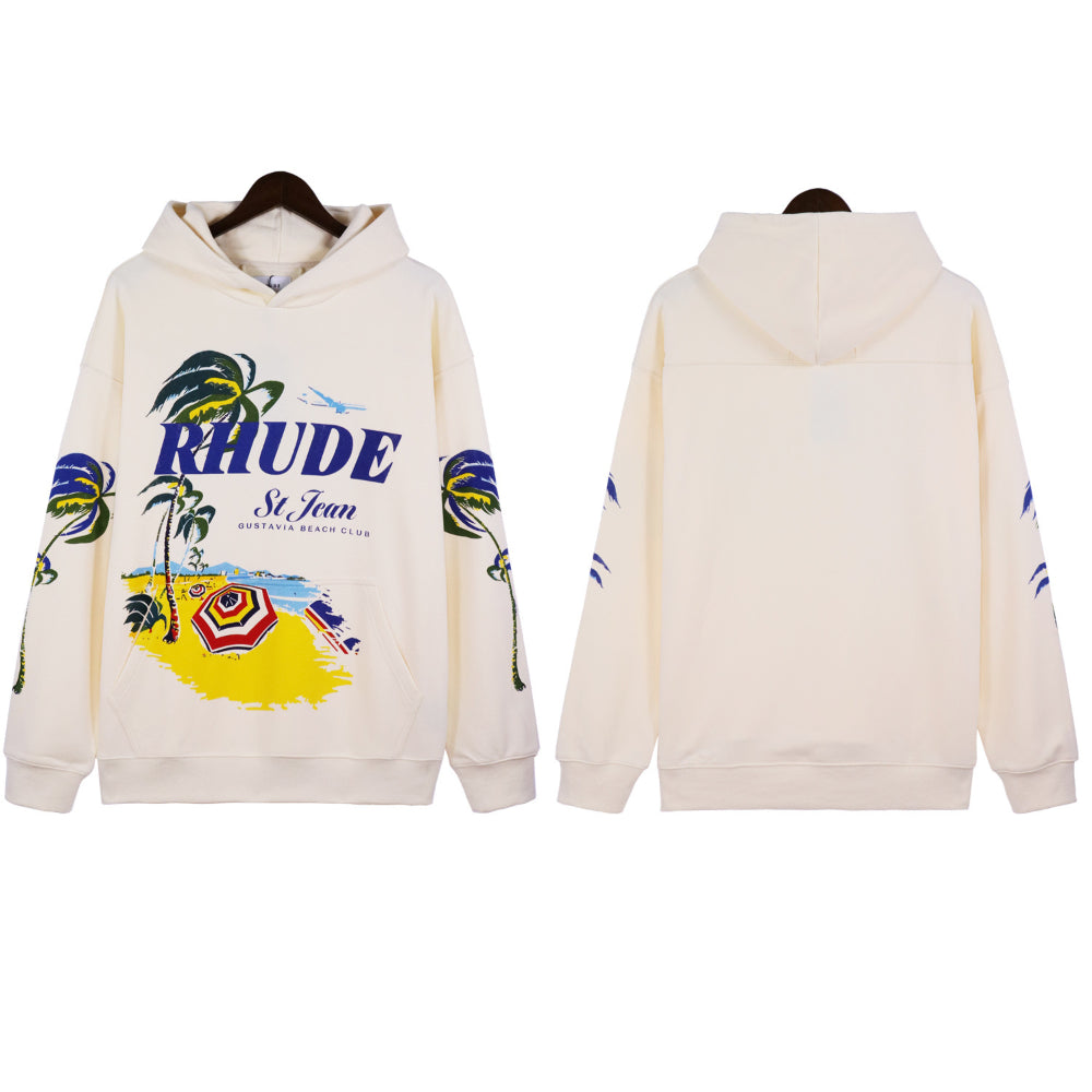 Rhude Hoodie Beach Coconut Letter Print Hooded Sweater Jacket