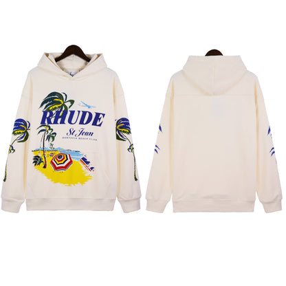 Rhude Hoodie Beach Coconut Letter Print Hooded Sweater Jacket