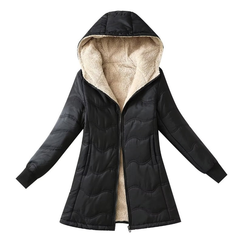 Women Cotton Coat Mid-Length Leisure Fleece-lined Imitation Lamb Wool