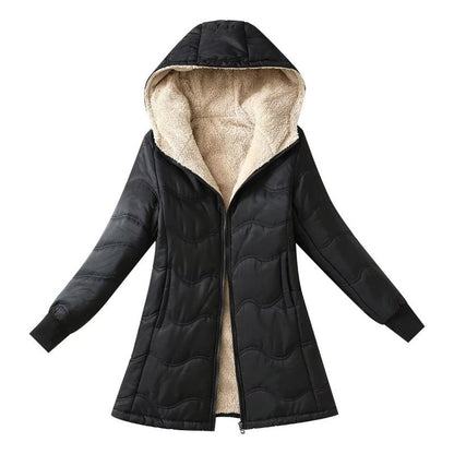 Women Cotton Coat Mid-Length Leisure Fleece-lined Imitation Lamb Wool