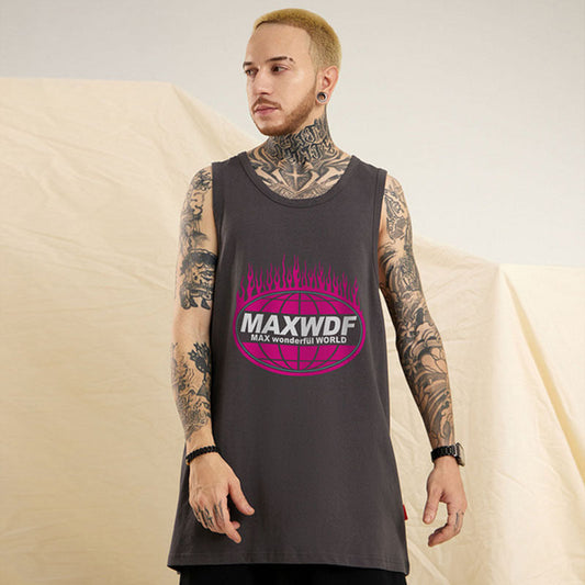 Men Vest Letter Print Vest Loose Summer Hip Hop Oversize Sleeveless T-shirt