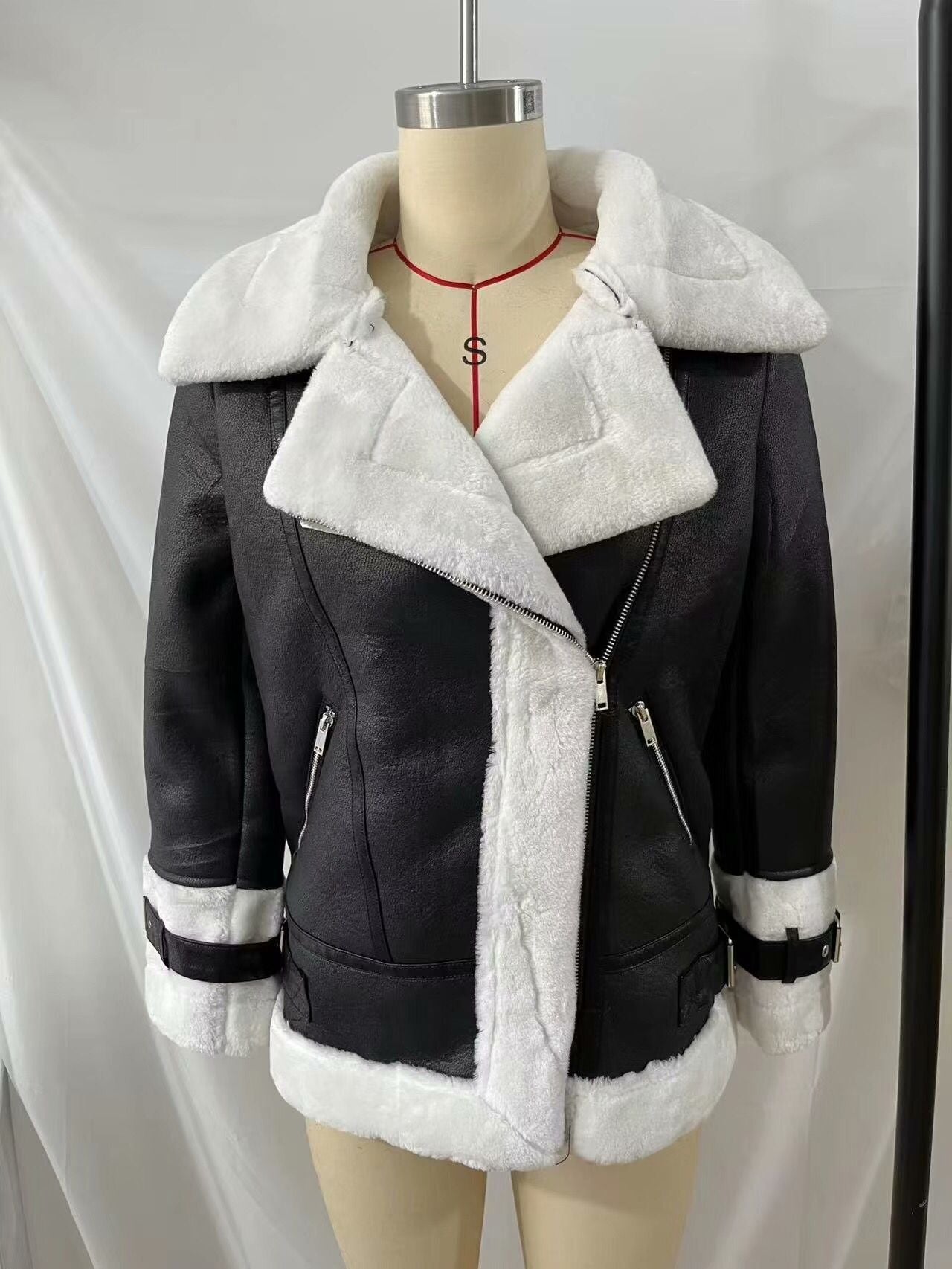 Women Cotton Coat Fleece Leather Jacket Warm Leisure