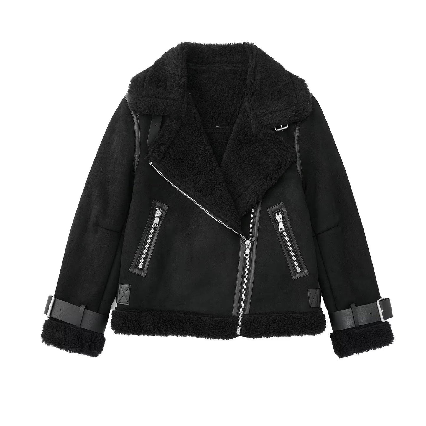 Women Cotton Coat Thickened Zipper Leather Coat