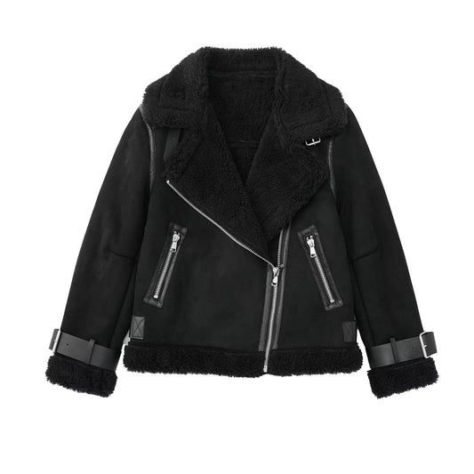 Women Cotton Coat Thickened Zipper Leather Coat