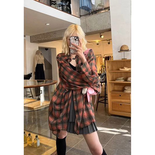 Unisex Shirts Our Legacy Rose Checked Casual Loose Shirt