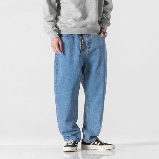 Men Jeans Wide Leg Jeans Hip Hop Retro Loose Ankle-Tied Casual Trousers