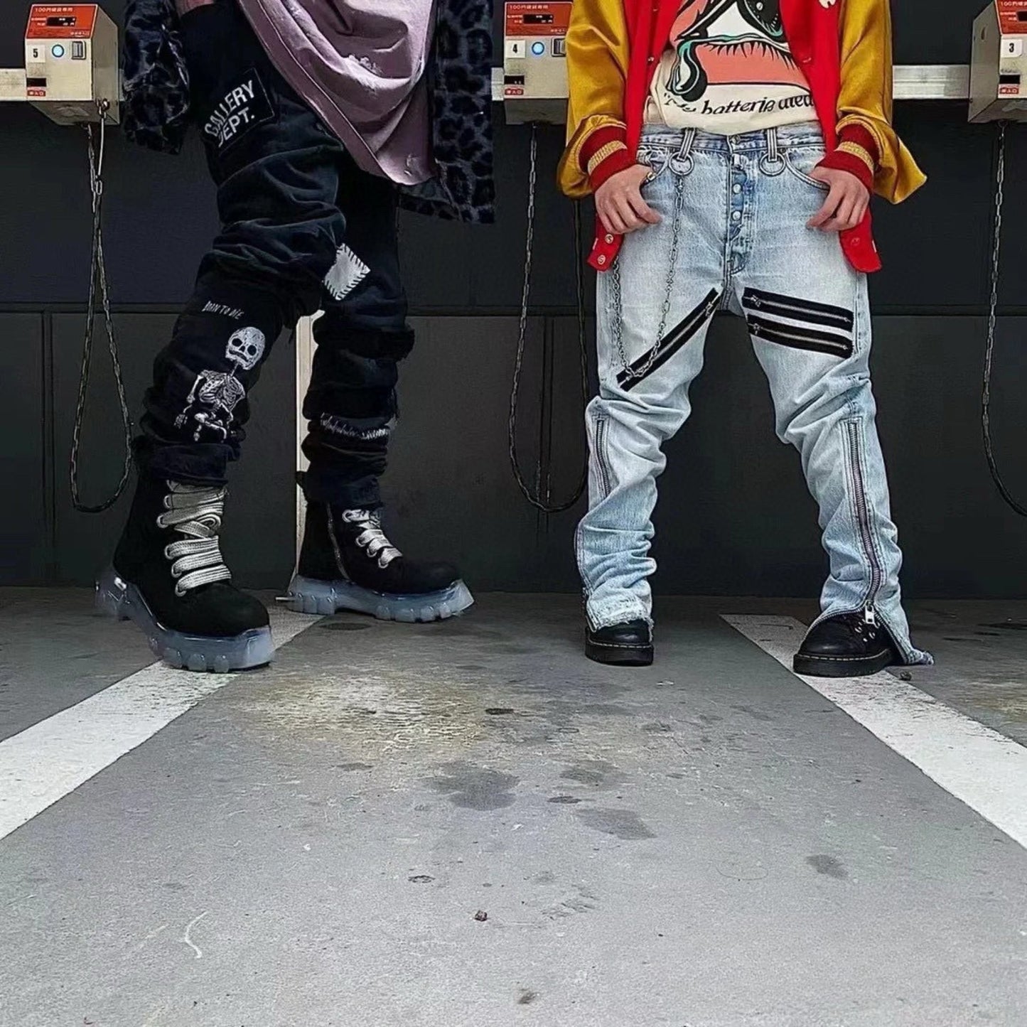 Gallery Dept Jeans Skull Alphabet Patch Heavy Industry Washed Jeans