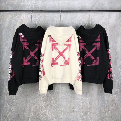 OW Hoodie 99 Zipper Long Sleeve Sweatshirt Red Graffiti