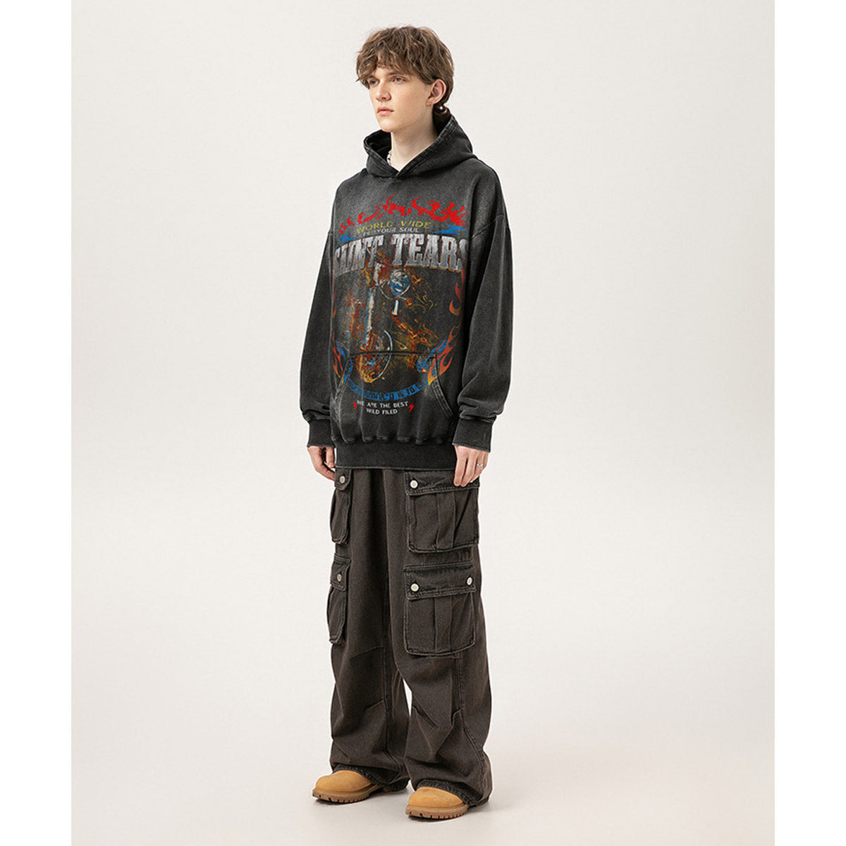 Unisex Hoodies Saint Michael Fashion Old Loose Hoodie