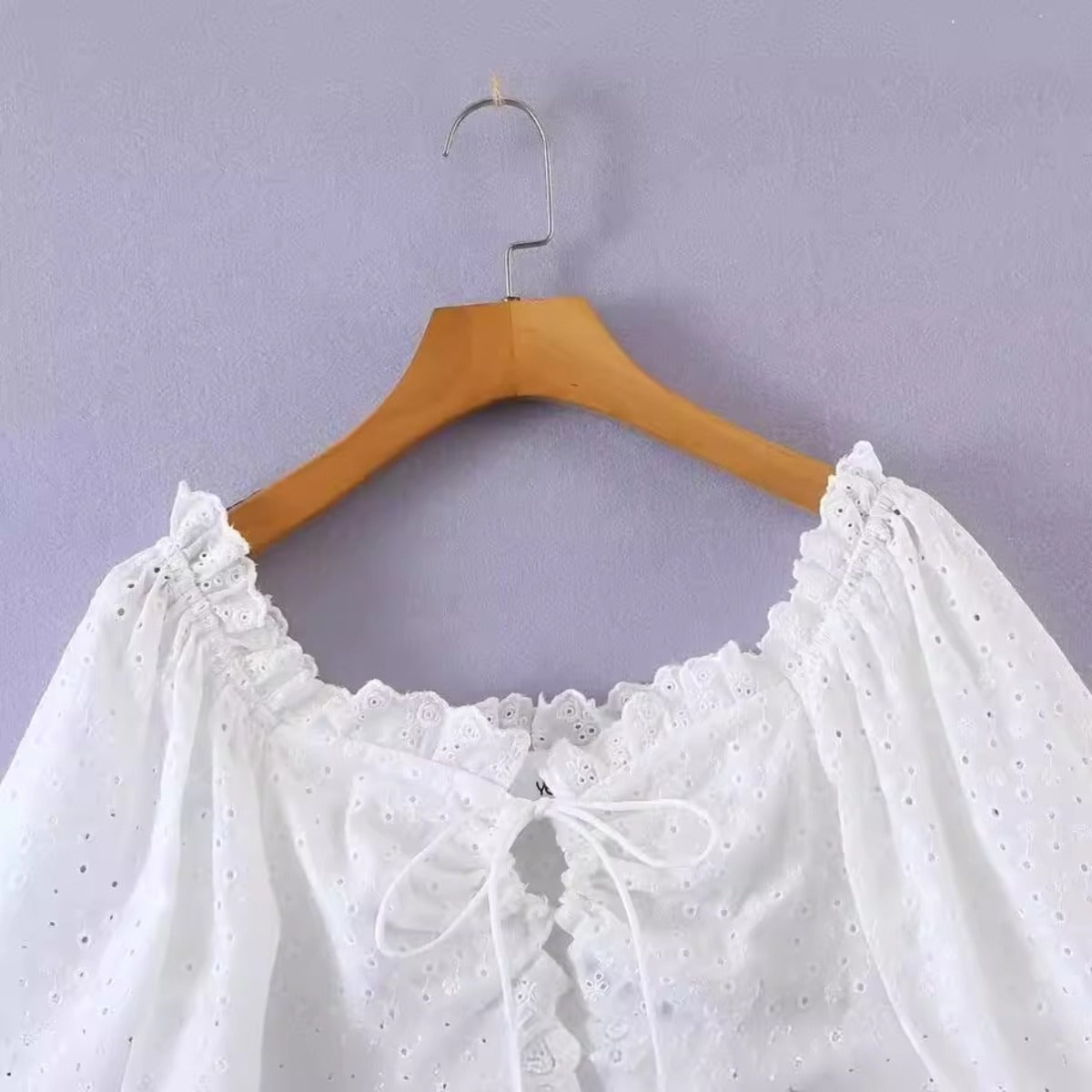 Women Tops Summer Puff Sleeve Sexy Lace Top Shirt