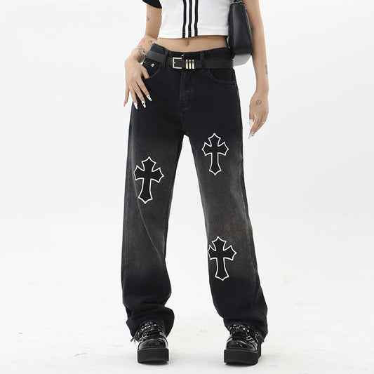 Men Jeans XINGX Graffiti Distressed Straight Jeans