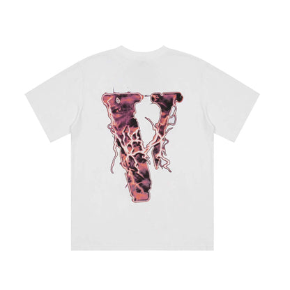Vlone T Shirts Lightning Portrait English Large V Loose Short Sleeve T-shirt Men and Women High Street Half Sleeve