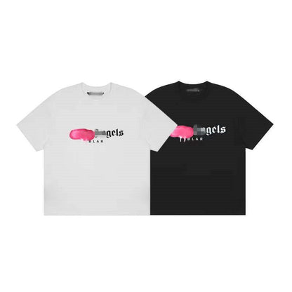 Palm Angels T Shirts Angel Splash Paint Letter Print Loose Short Sleeve T-shirt Half Sleeve Shirt