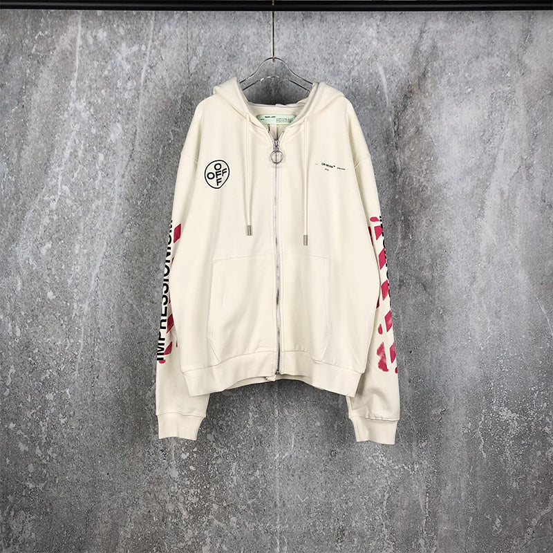 OW Hoodie 99 Zipper Long Sleeve Sweatshirt Red Graffiti