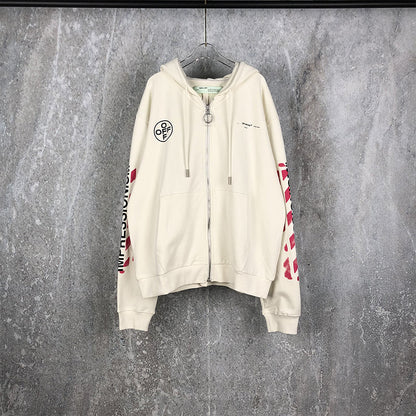 OW Hoodie 99 Zipper Long Sleeve Sweatshirt Red Graffiti