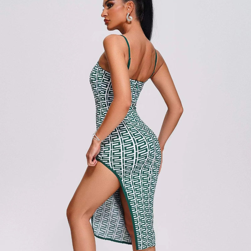 Women's Evening Dress Slim Fit Bandage One-Piece Dress Sling High Slit Dress