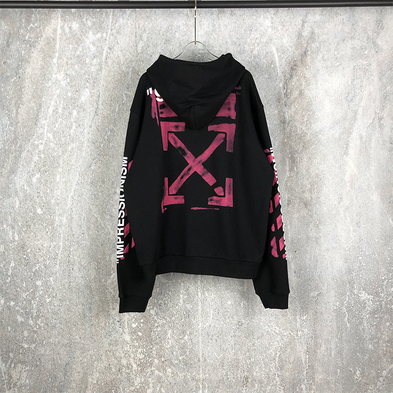 OW Hoodie 99 Zipper Long Sleeve Sweatshirt Red Graffiti