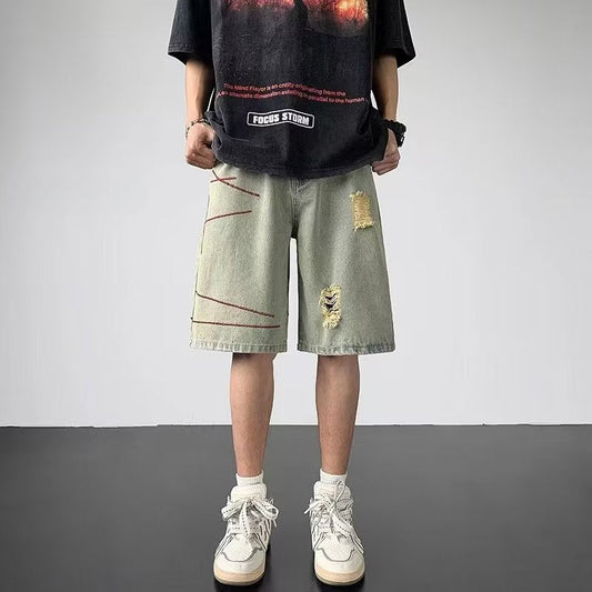 Men Jeans Ripped Denim Shorts Men's Summer Retro Casual Pants