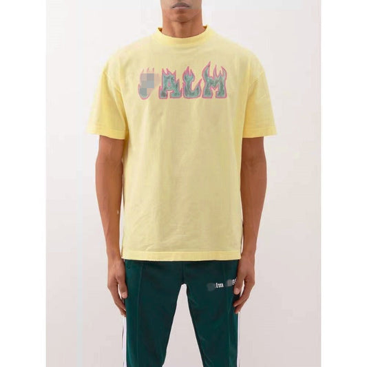 Palm Angle T Shirts Flame Letter Logo Printed Short Sleeve