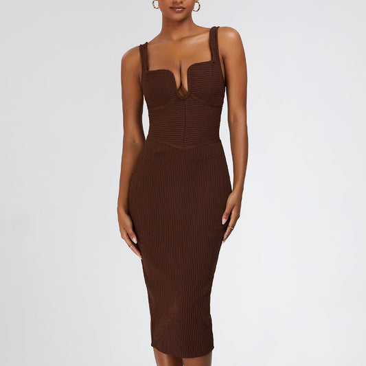 Women's Evening Dress Bandage One-Piece Dress Square Collar Sleeveless Sexy Slim Fit Camisole Gown