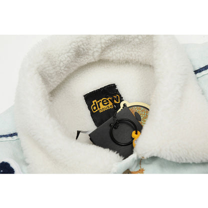 Unisex Denim Jacket Drew Bear Lapel Fleece Fleece Denim Jacket