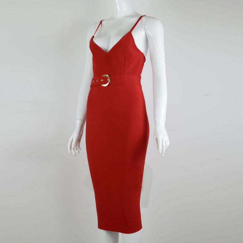 Women's Evening Dress Strap Belt Dress Sexy Slim Fit Bandage Dress