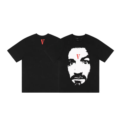 Vlone T Shirt Character Print Short Sleeve T-shirt Men and Women Couple High Street Wide Loose Large V Half Sleeve