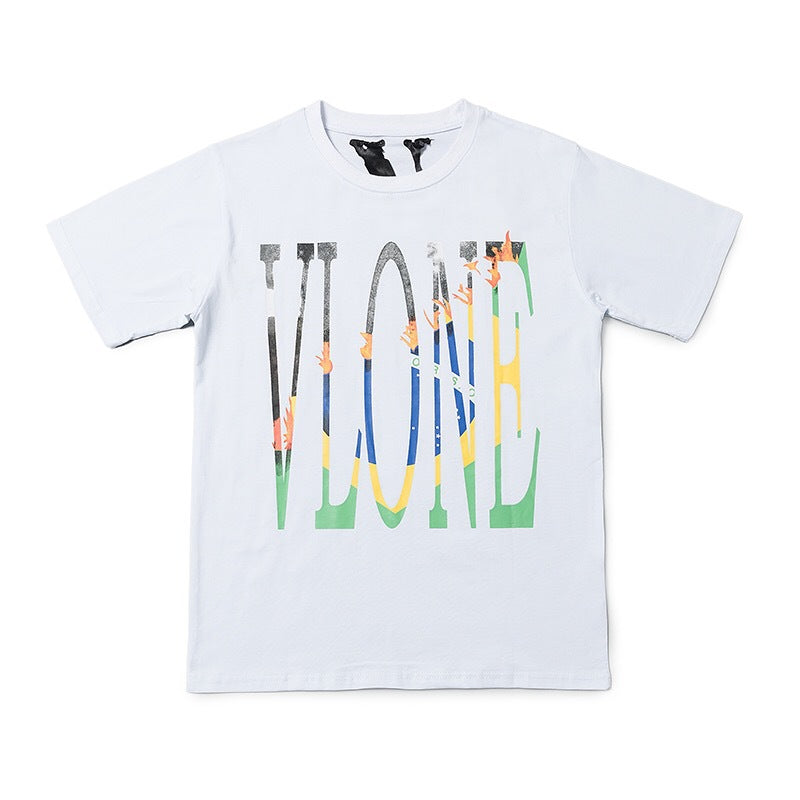 Vlone T Shirts Large V Printed Loose Couple Short Sleeve Men's and Women's T-shirt behind Flame Limit
