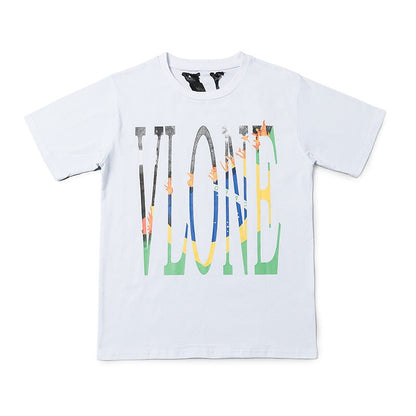 Vlone T Shirts Large V Printed Loose Couple Short Sleeve Men's and Women's T-shirt behind Flame Limit