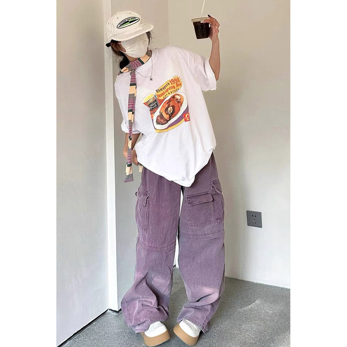 Unisex T-Shirts PureyTalk American Burger Printed Old Loose Casual T-Shirt