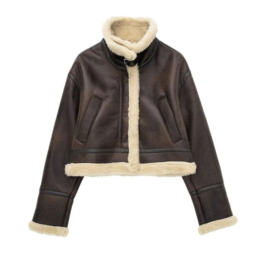 Women Cotton Coat Vintage Fur Loose Fleece